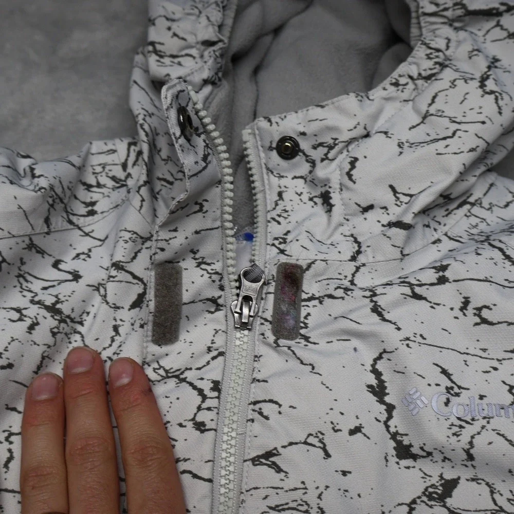 Columbia Ski Jacket Kids Large 14/16 White Marble Print Omni-Heat Insulated Hood
